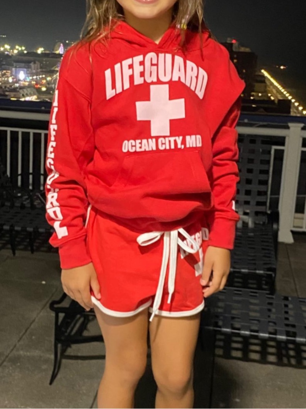 Red Life-Guard Apparel Ocean City Maryland Hoodie & Shorts Set Girls Kids Small - Picture 6 of 9